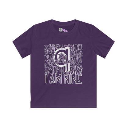 I Am Nine Typography Youth Softstyle Tee