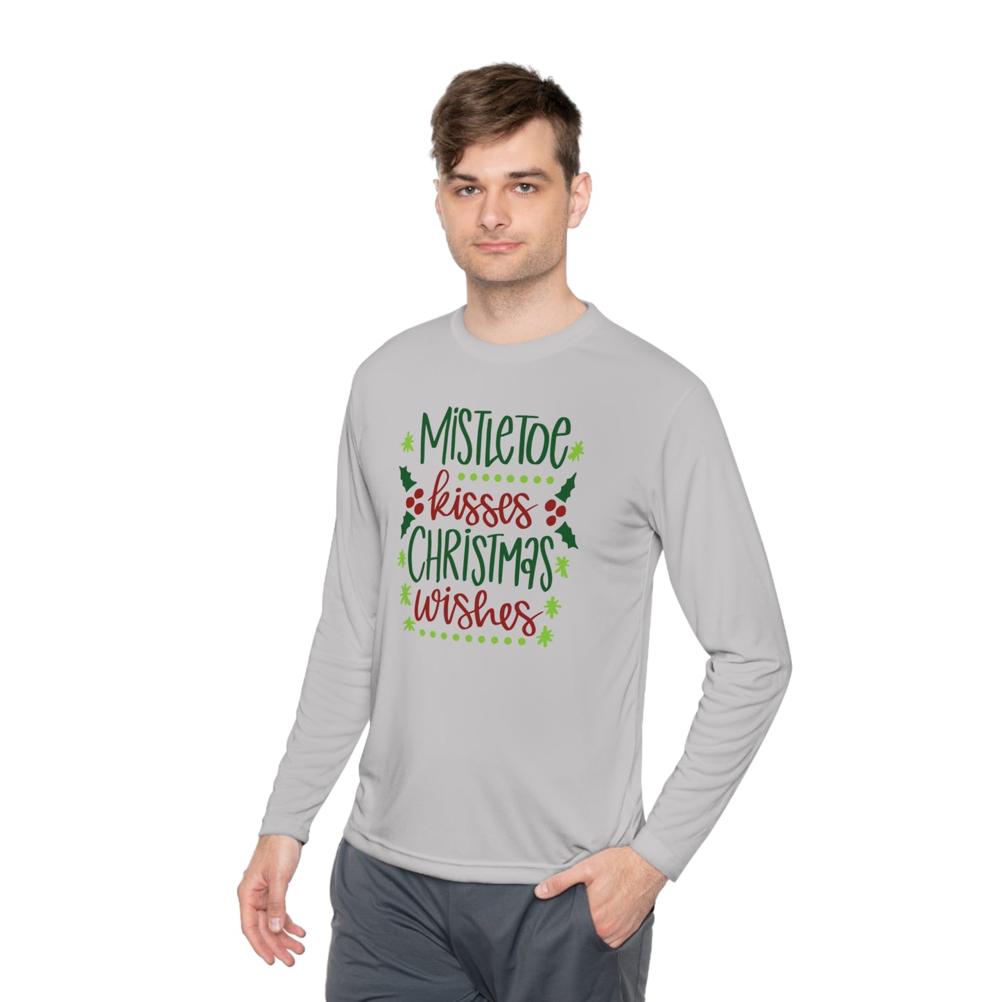 Mistletoe Kisses Christmas Wishes Adult Long Sleeve Tee