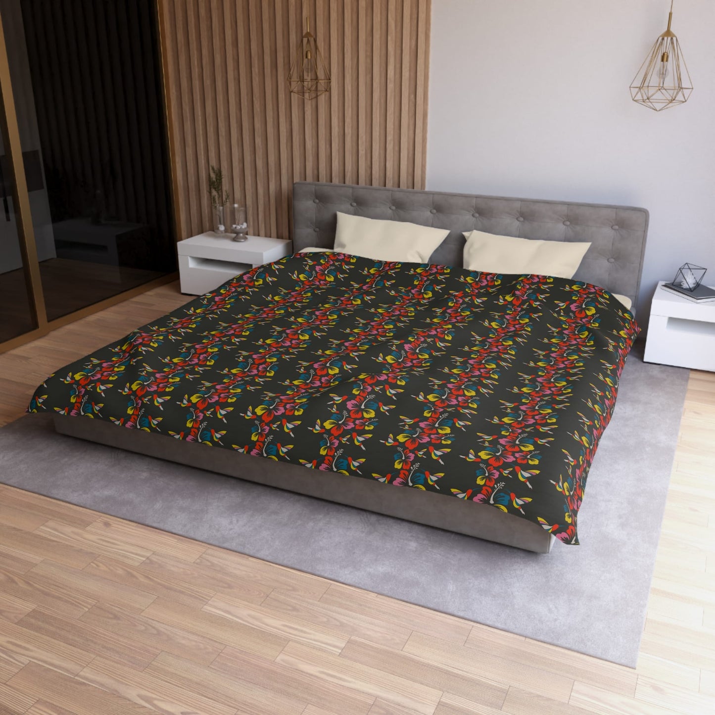 Hummingbirds & Hibiscus Flowers Microfiber Duvet Cover