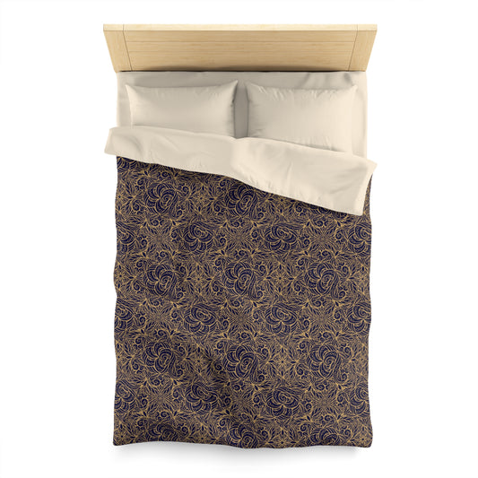 Oriental Blue/Gold Floral Microfiber Duvet Cover