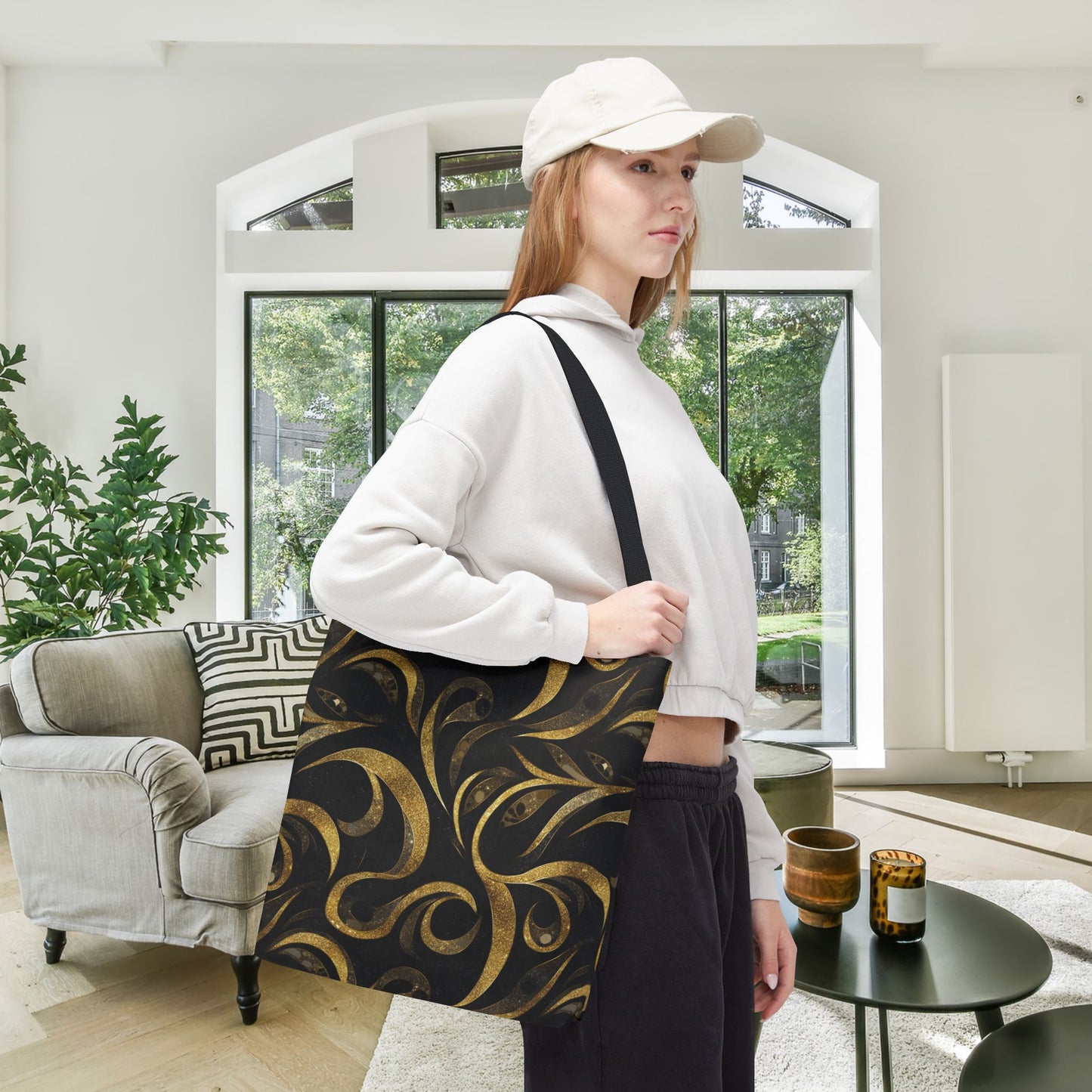Golden Noir Swirl Canvas Tote Bag