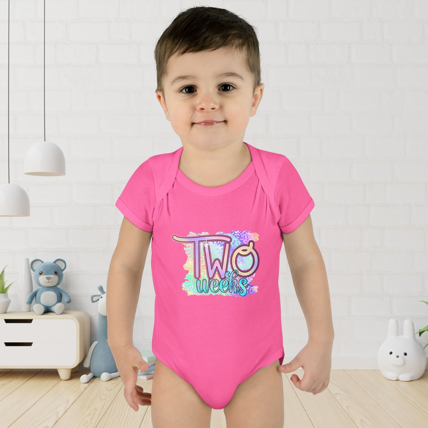 Pastel Wild One Milestone Baby Bodysuit-Two Weeks
