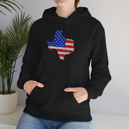 Texas-shaped American Flag Heavy Blend™ Hooded Sweatshirt