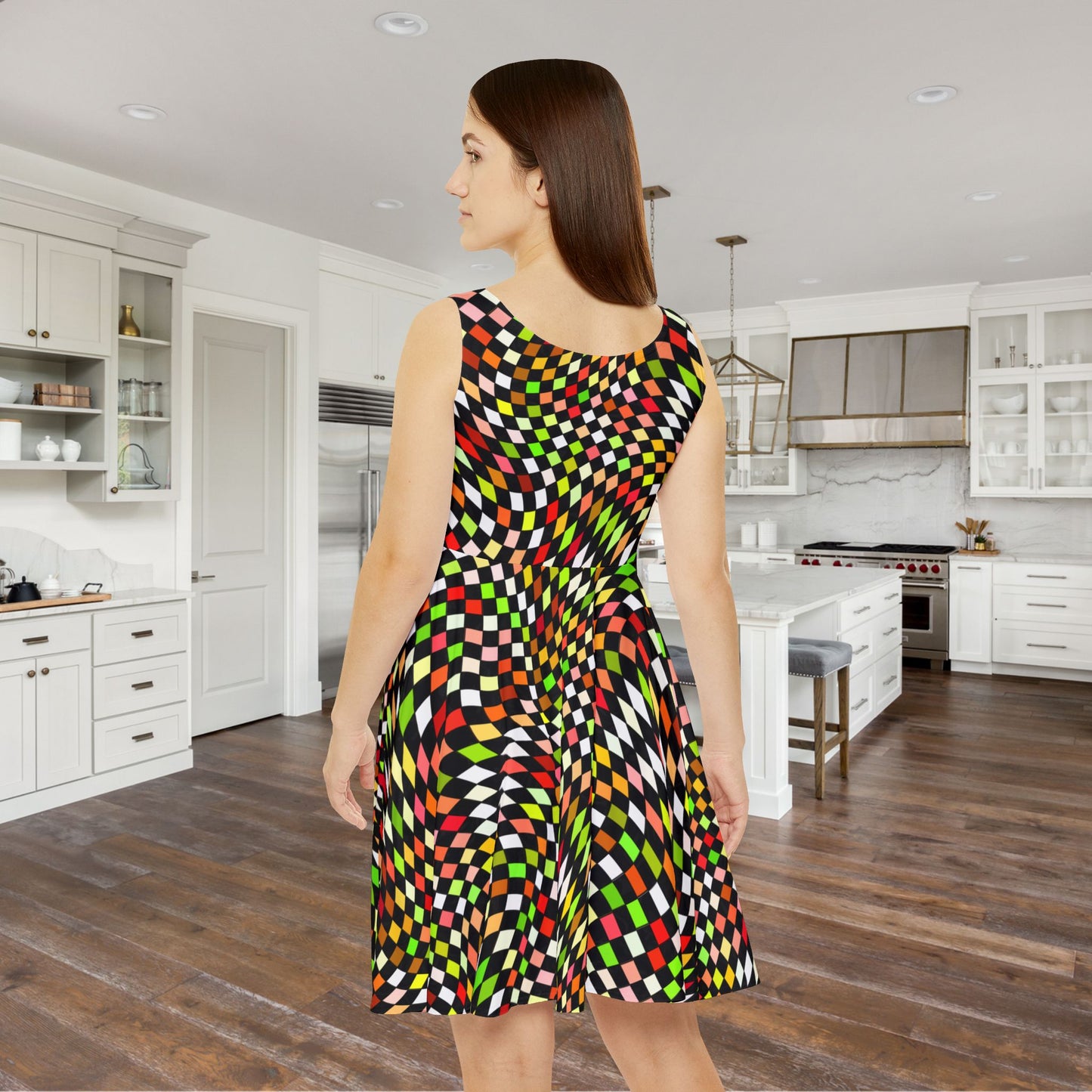 Warped Yellow/Green Checkered Women's Skater Dress