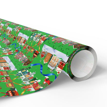 Colorful Christmas Village Green Wrapping Paper