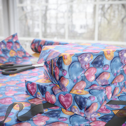Color Pop Stitched Hearts Wrapping Paper