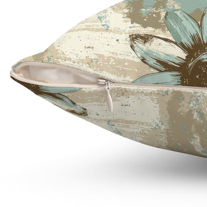Rustic Teal Daisy Throw Pillow