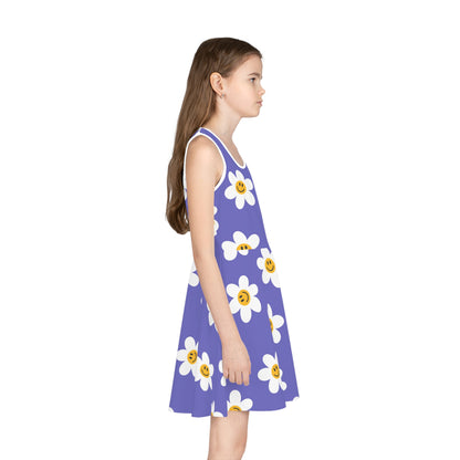 Daisy Grins Purple Girls' Sleeveless Sundress