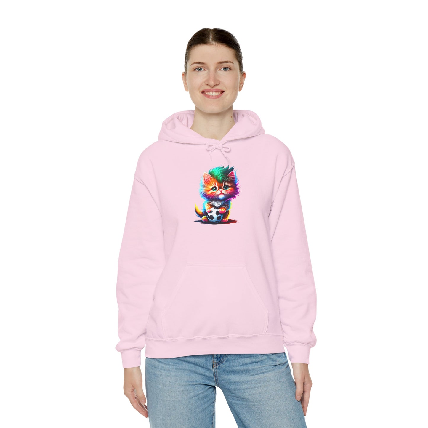 Cute Colorful Kitten w/Soccer Ball Heavy Blend™ Hooded Sweatshirt