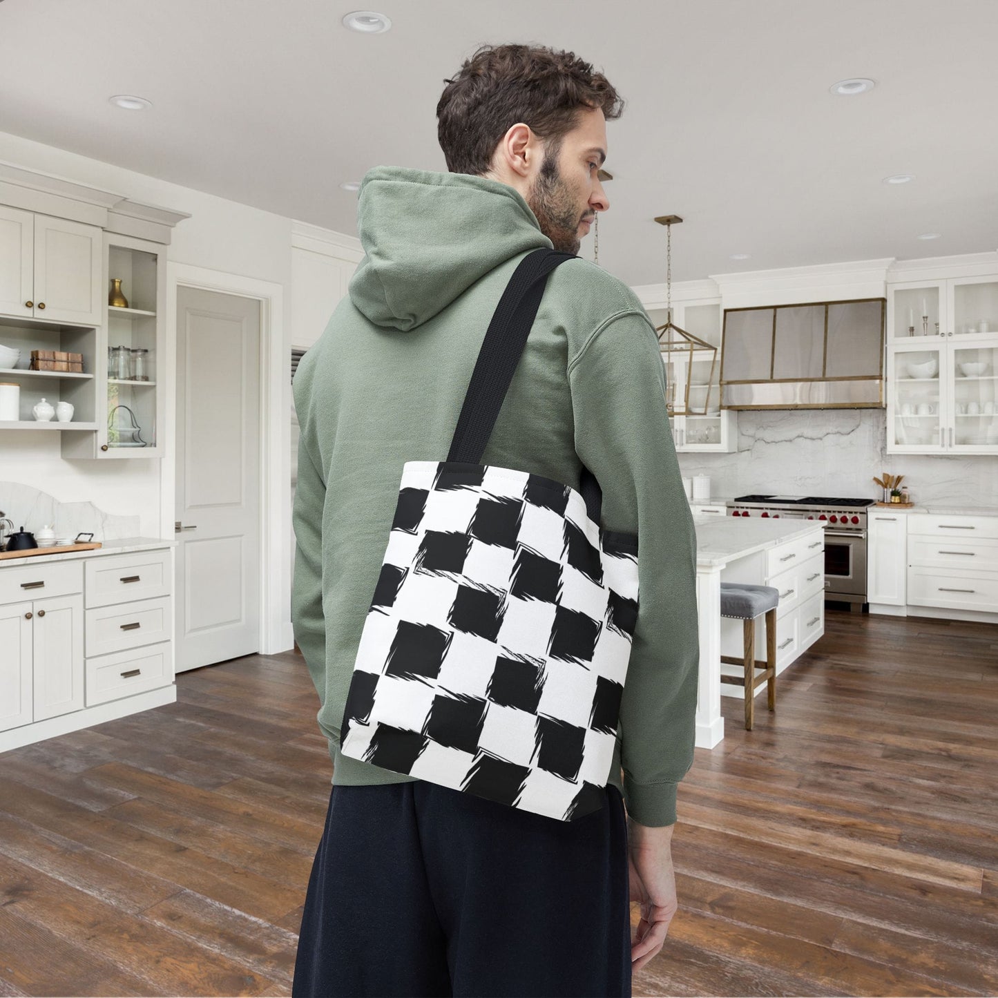 Distorted Check Canvas Tote Bag