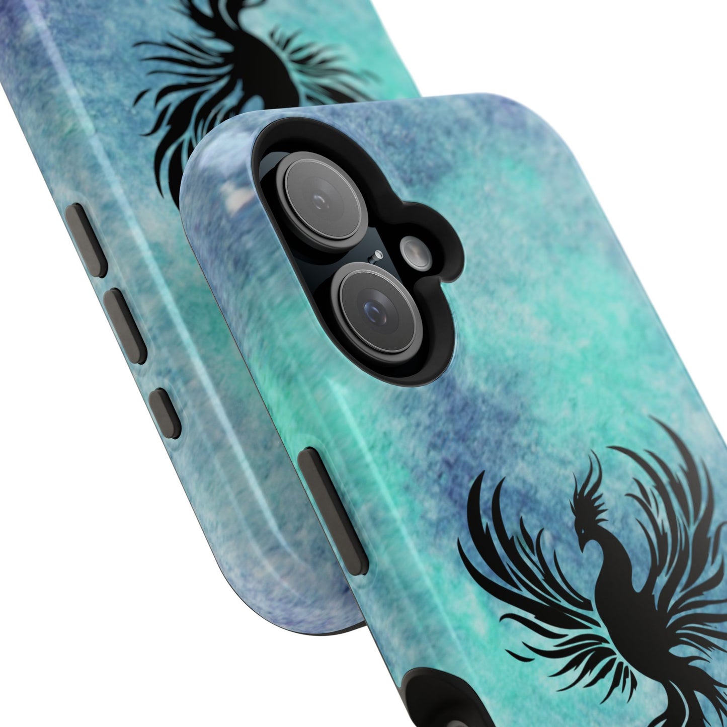 Phoenix Silhouette Over Teal Nebula MagSafe® Compatible Tough Case for iPhone