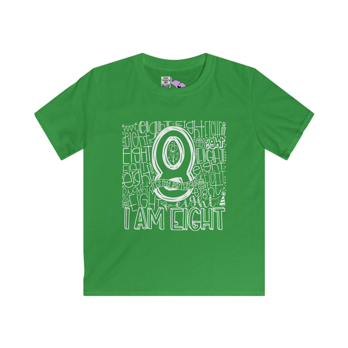 I Am Eight Typography Youth Softstyle Tee