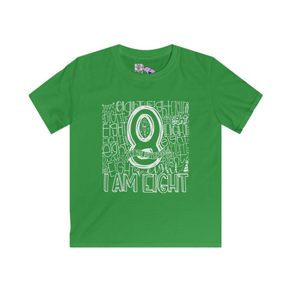 I Am Eight Typography Youth Softstyle Tee