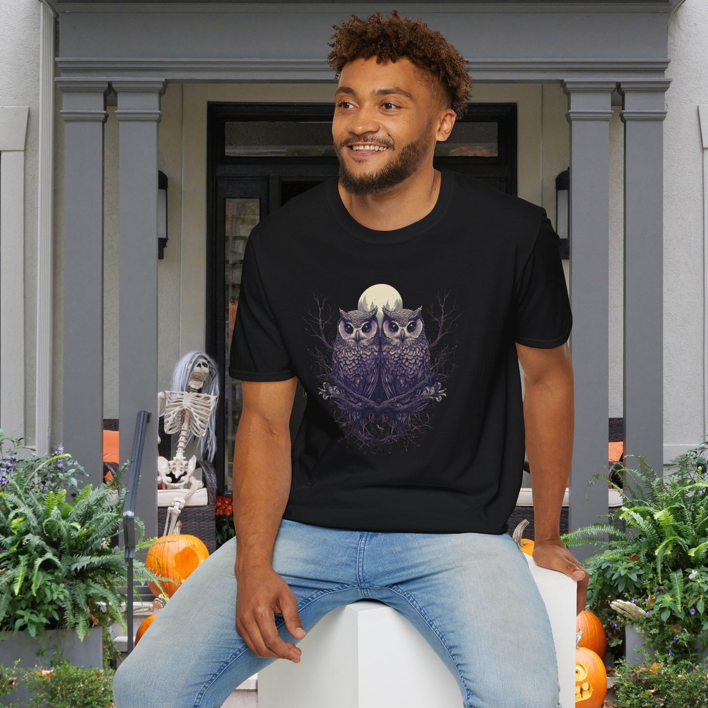 Owls with Full Moon Adult T-shirt