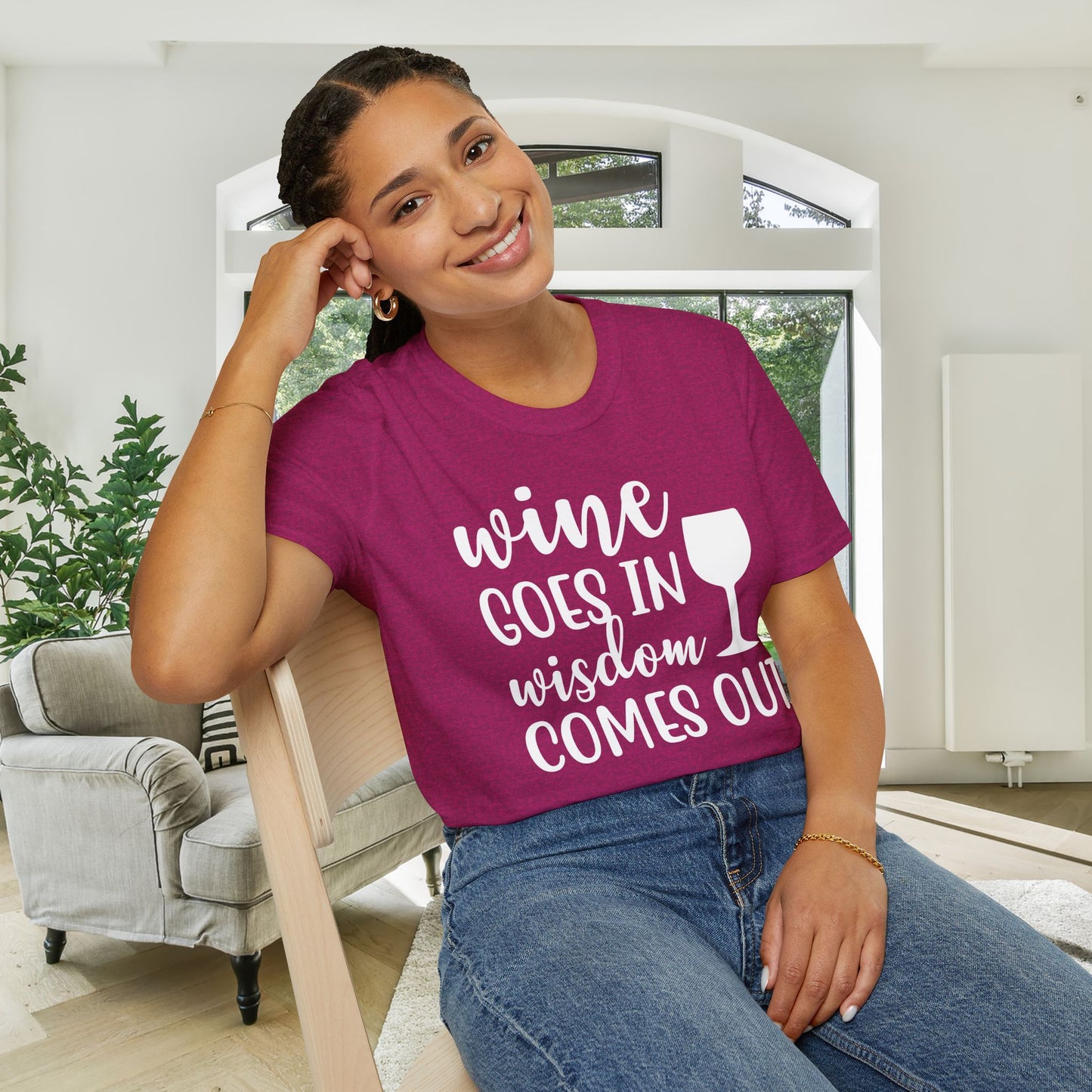 Wine Goes In Wisdom Comes Out Adult T-shirt