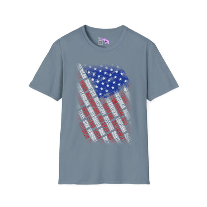American Flag w/State Names Adult T-Shirt