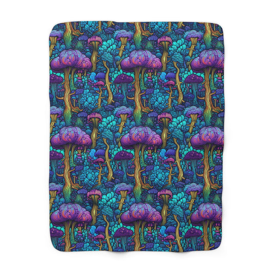 Trippy Purple Mushrooms Fleece Blanket