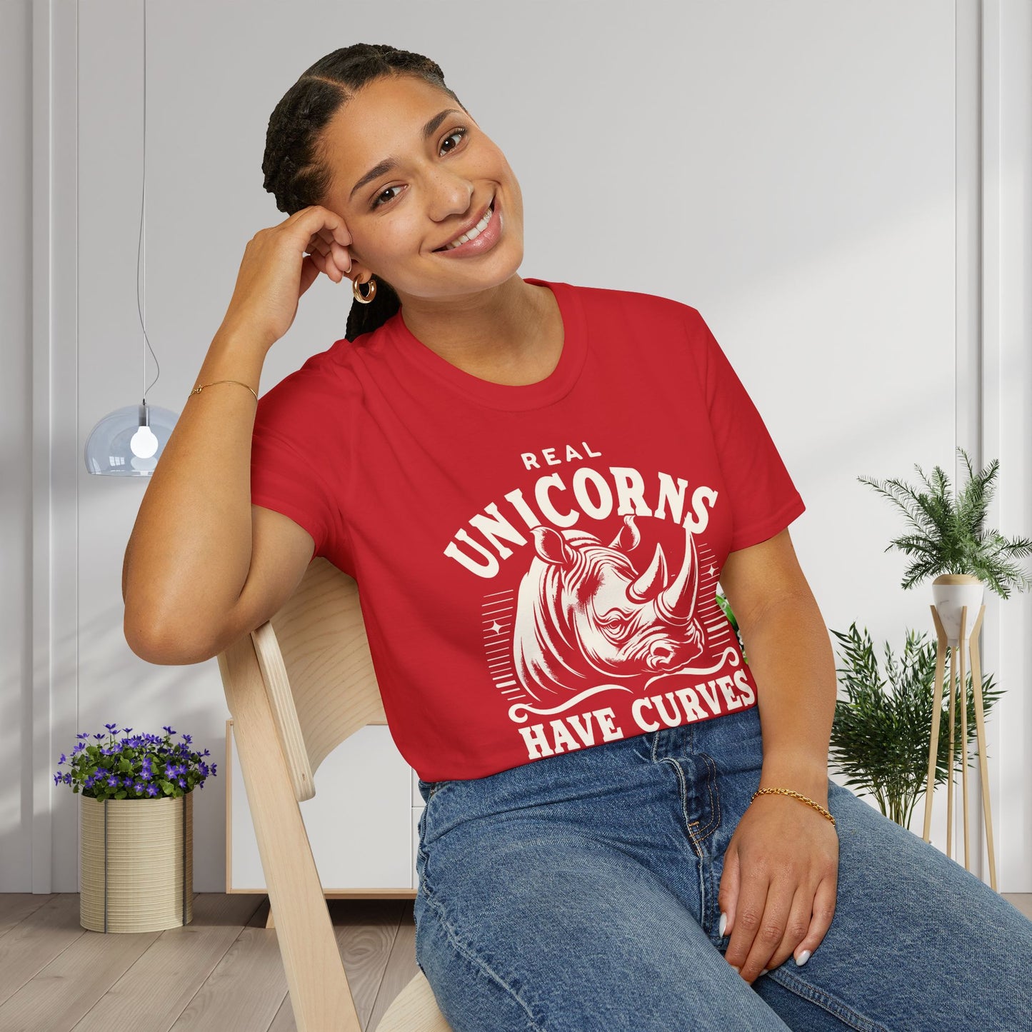 Real Unicorns Have Curves (Rhino) Adult T-shirt