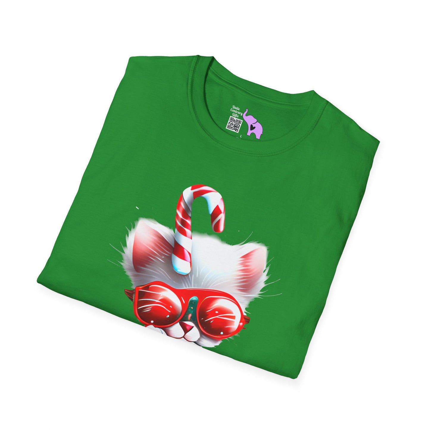 Candy Cane Kitten Adult T-shirt