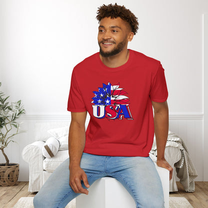USA Red, White, and Blue Flag Sunflower Adult T-shirt