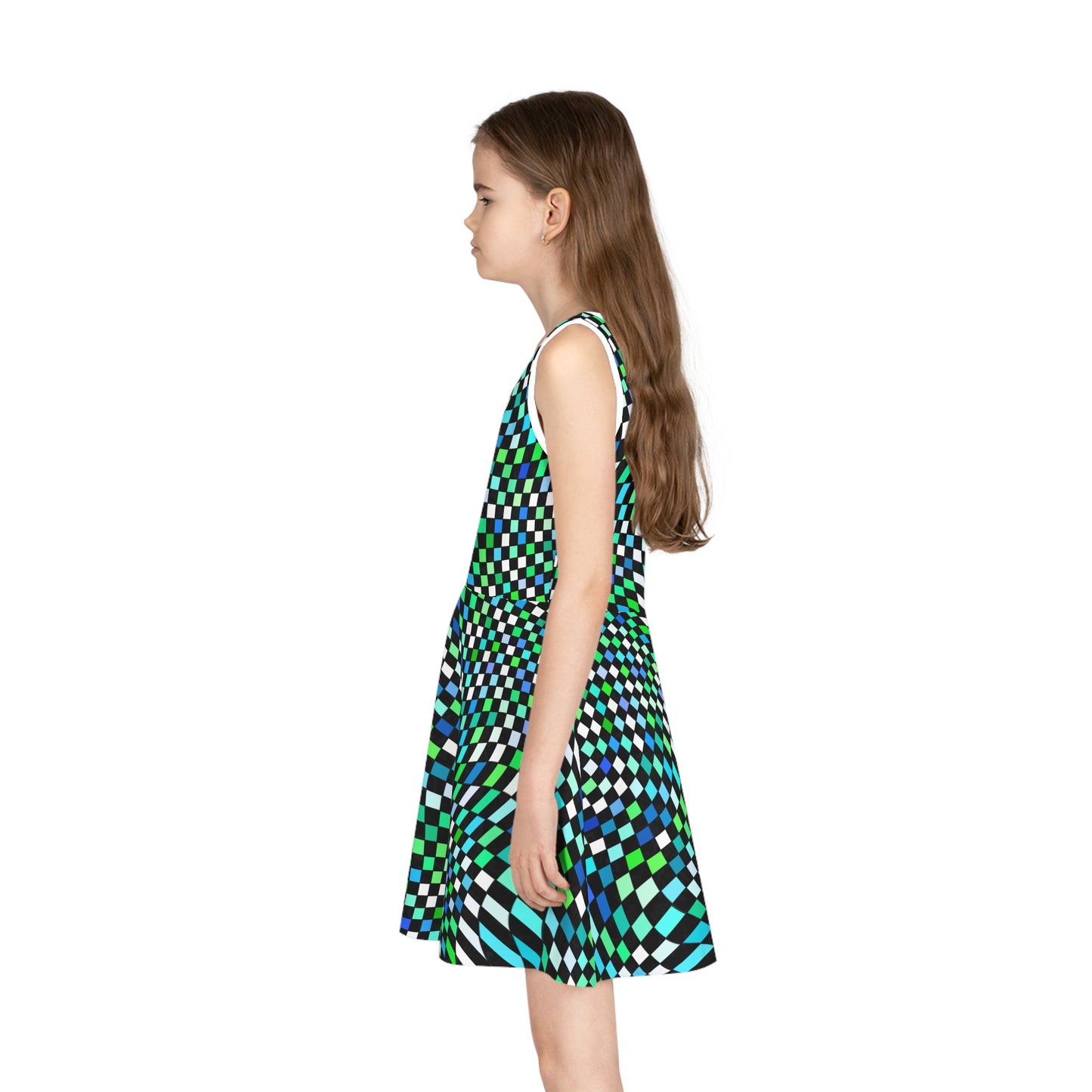 Warped Green Checkered Girls Sundress