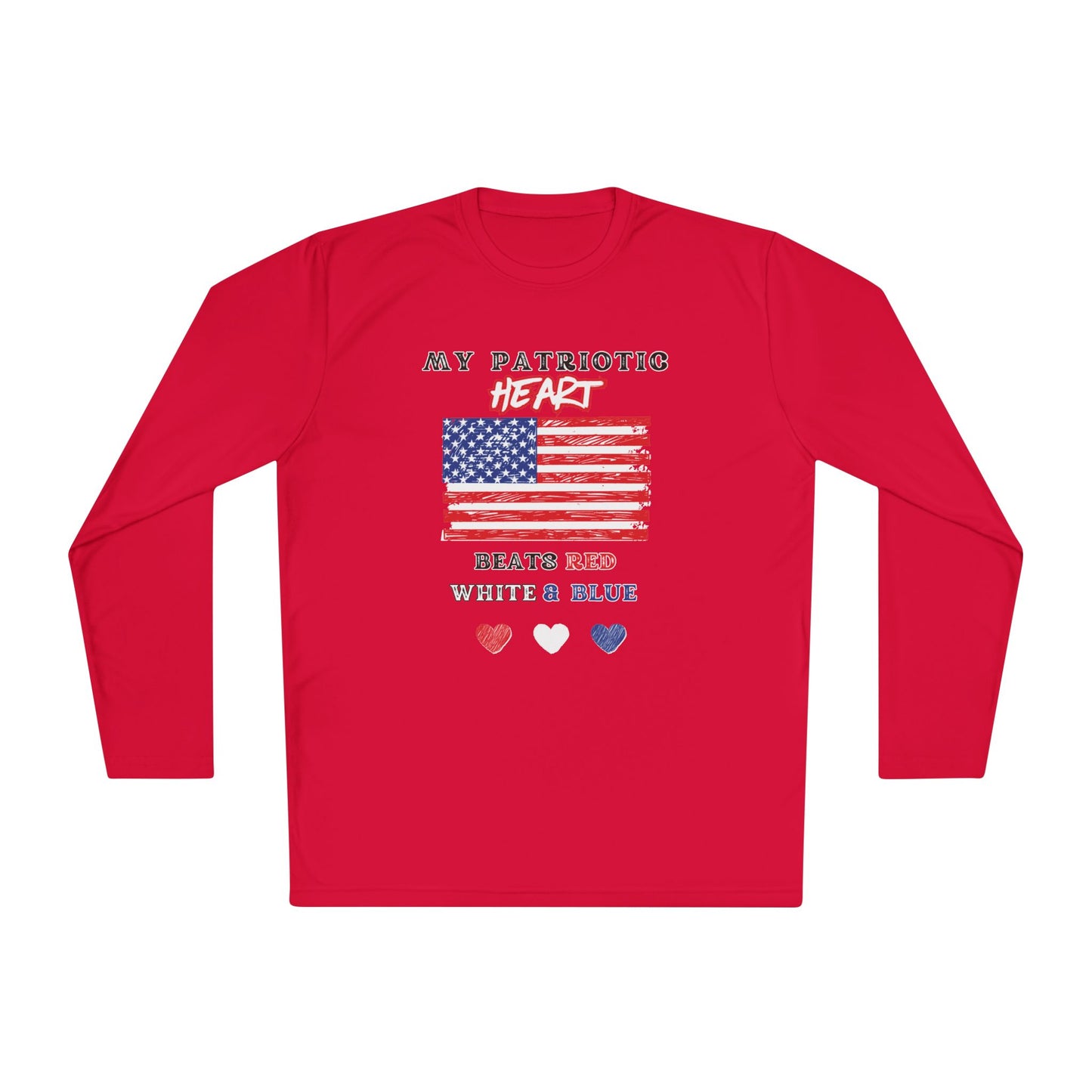 My Patriotic Heart Beats Red White and Blue Adult Long Sleeve Tee