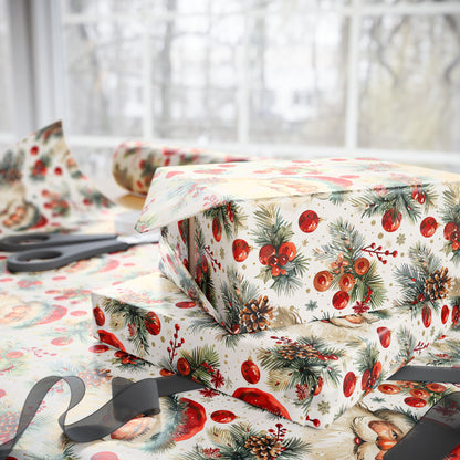 Festive Santa & Holly Blooms Wrapping Paper