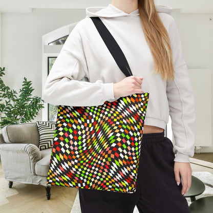 Warped Yellow/Green Checkered Canvas Tote Bag