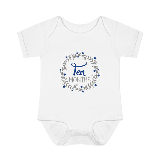 Blue Milestone Wreath Onesie-Ten Months