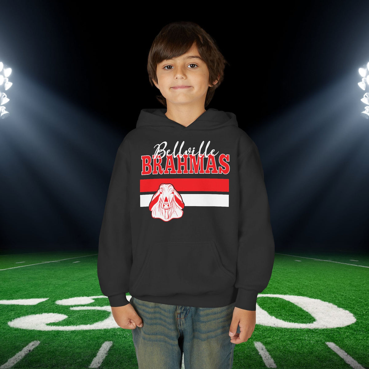 Ballville Brahmas w/Mascot & Stripes Youth Heavy Blend Hoodie