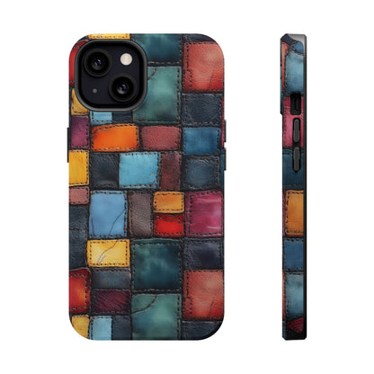 Coloerful Leather Patchwork MagSafe® Compatible Tough Case for iPhone
