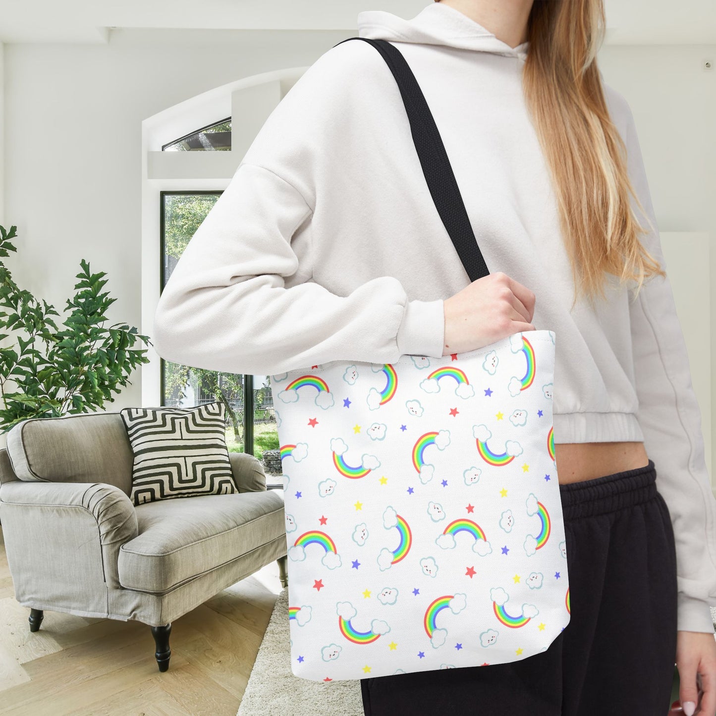 Rainbow Smiles & Stars Canvas Tote Bag