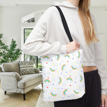 Rainbow Smiles & Stars Canvas Tote Bag