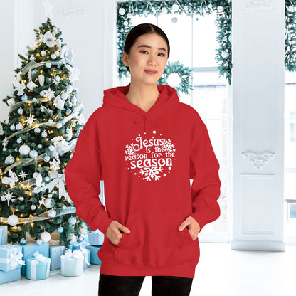 Jesus Is The Reason For The Season Snowflake Adult Heavy Blend™ Hooded Sweatshirt