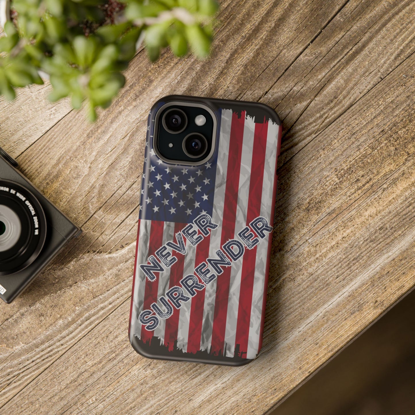 Never Surrender American Flag MagSafe® Compatible Tough Case for iPhone