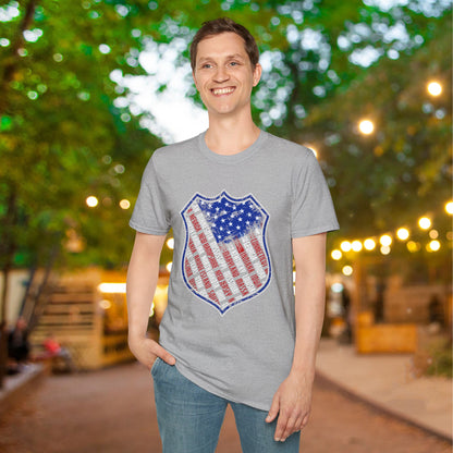 Badge-Shaped American Flag w/States Adult T-Shirt