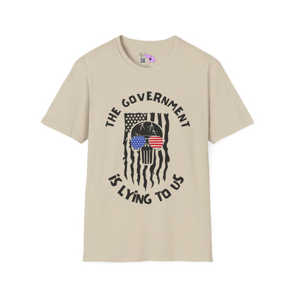 The Government is Lying To Us Skull w/Glasses over Flag T-shirt