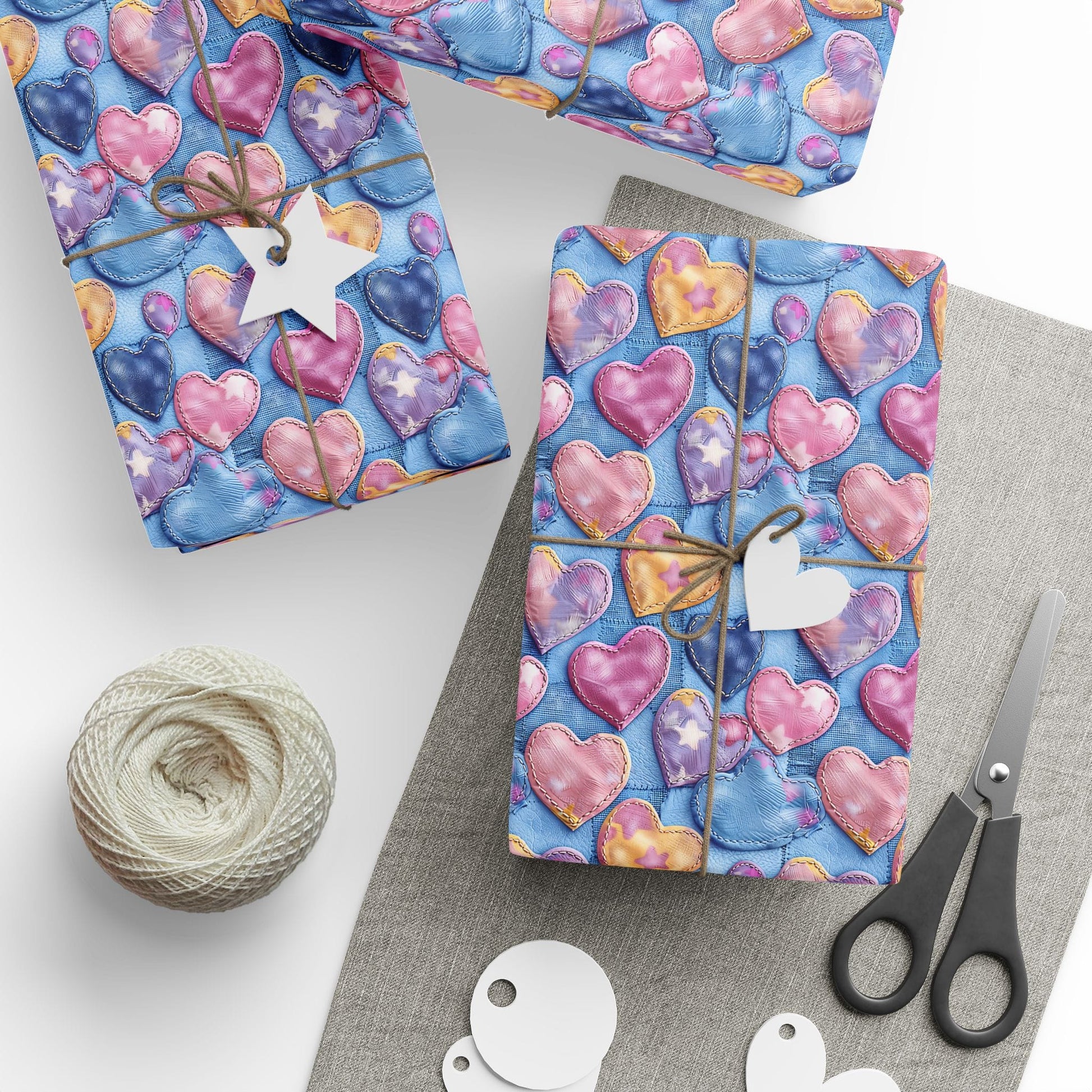 Color Pop Stitched Hearts Wrapping Paper