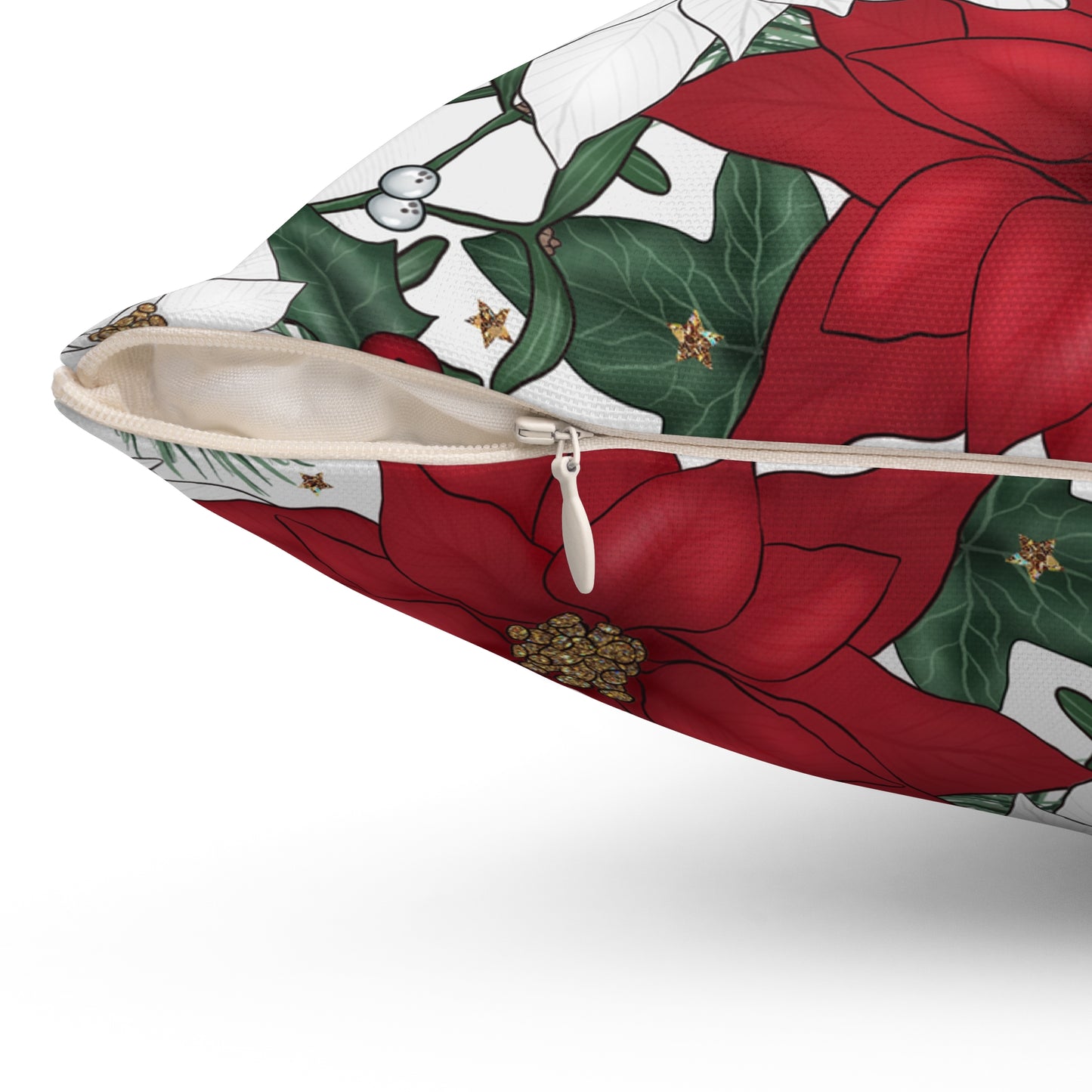 Winter Poinsettia Garden Throw Pillow