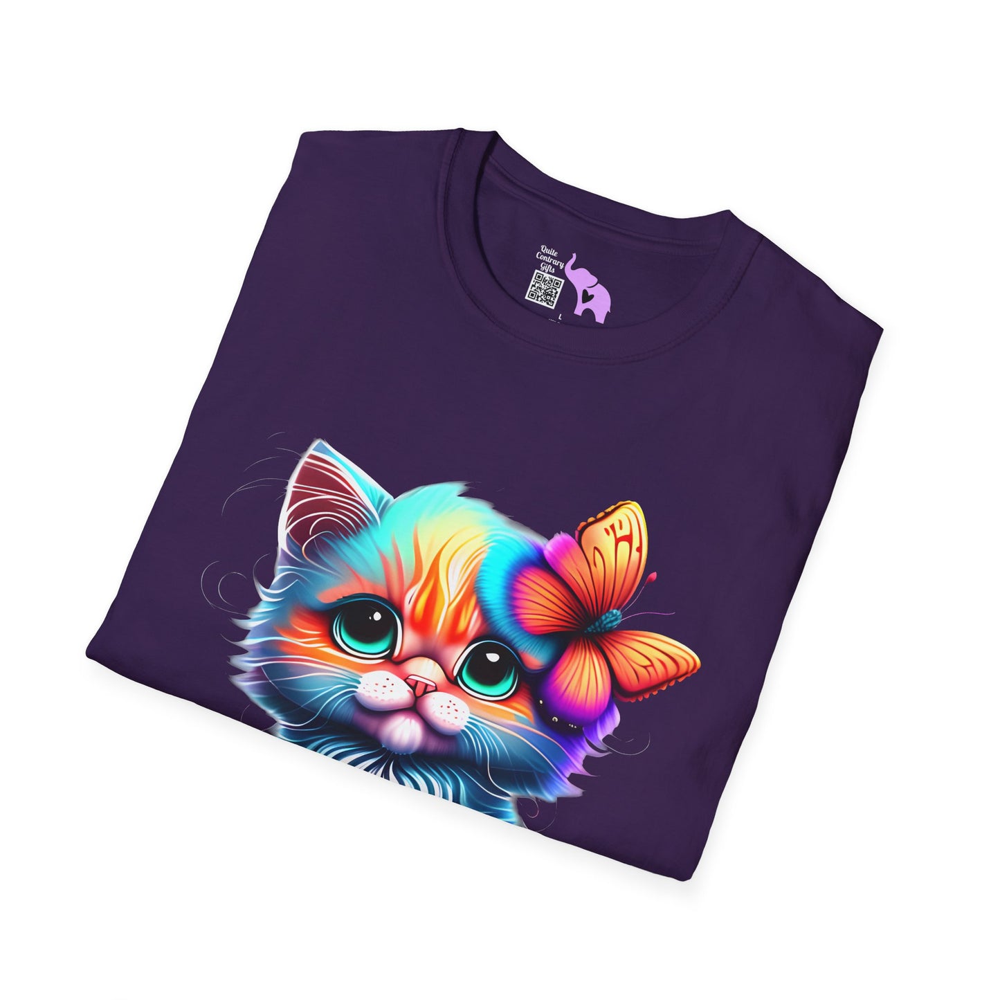 Cute Colorful Kitten w/Butterfly Adult T-shirt