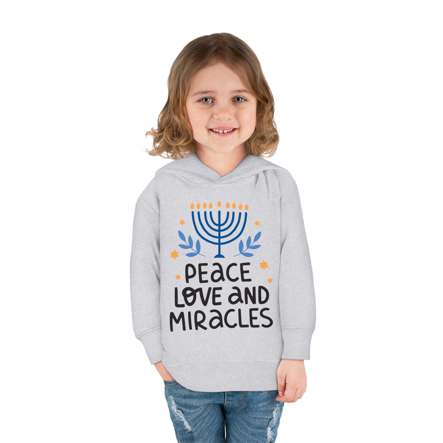 Hanukkah Peace Love & Miracles 1 Toddler Pullover Fleece Hoodie