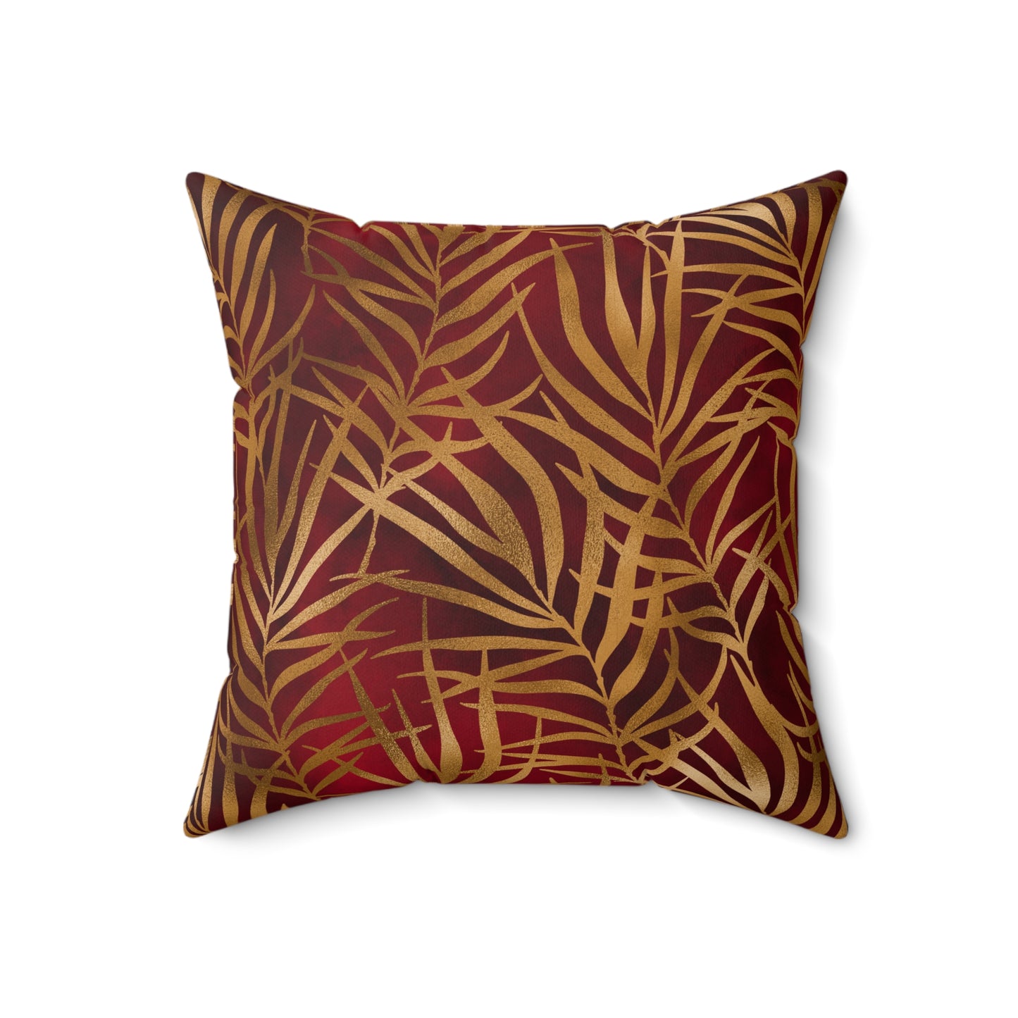 Crimson Palm Veil Throw Pillow