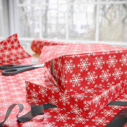 Snowfall on Red Wrapping Paper