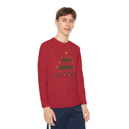 Joy Love Peace Believe Christmas Youth Long Sleeve Tee