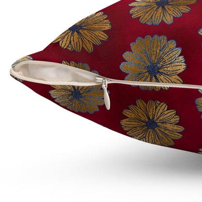 Majestic Crimson Daisies Throw Pillow