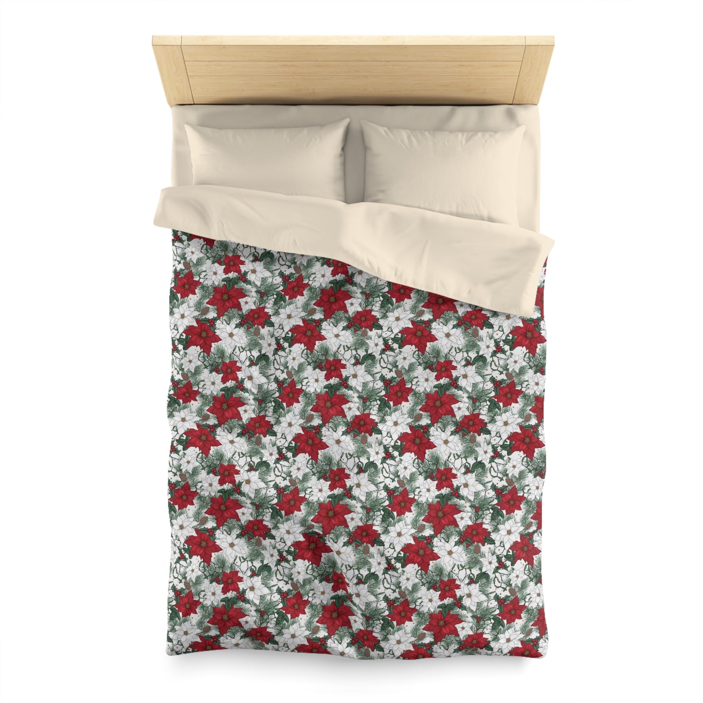 Winter Poinsettia Garden Microfiber Duvet Cover