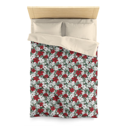 Winter Poinsettia Garden Microfiber Duvet Cover