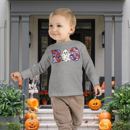 Cute Floral Boo w/Ghost Toddler Long Sleeve Tee