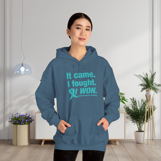 It Came I Fought I Won Cervical Cancer Awareness Heavy Blend™ Hooded Sweatshirt