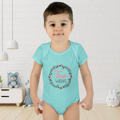 Pink Milestone Wreath Onesie-Four Weeks